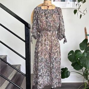 Vintage Floral Print Festival Dress, Size M